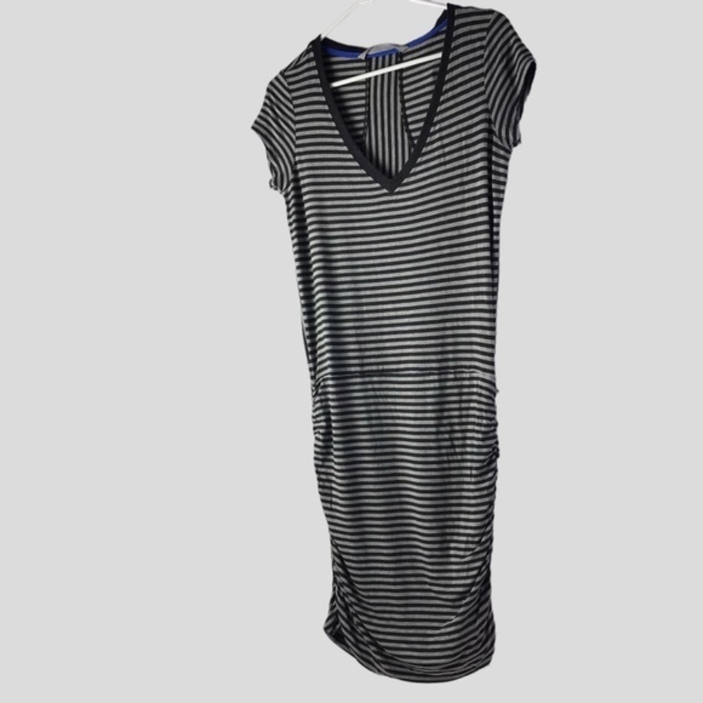 Athleta Gray Striped Ruched V Neck T Shirt Dress size small